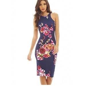 Floral Print High Neck Midi Dress